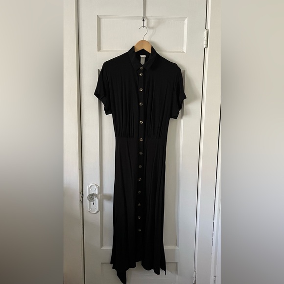 H&M long black shirt dress with tie belt - Picture 2 of 15